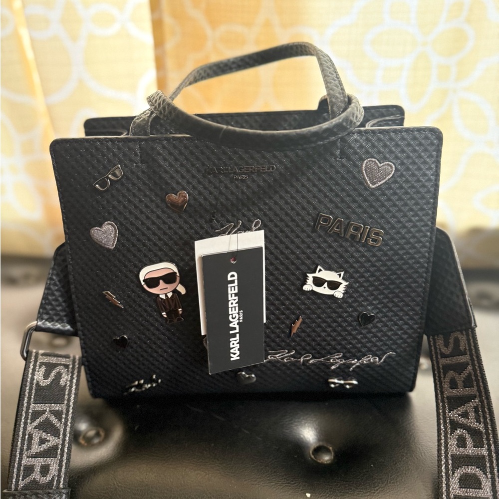 Karl Lagerfeld Black Crossbody Bag with Embellishments